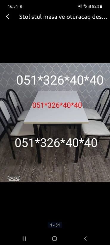 Masa və oturacaq dəstləri: Qonaq otağı üçün, Yeni, Açılan, Dördbucaq masa, 4 stul — 8