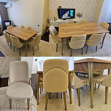 stol ustul: Qonaq otağı üçün, İşlənmiş, Kvadrat masa, 6 stul — 1