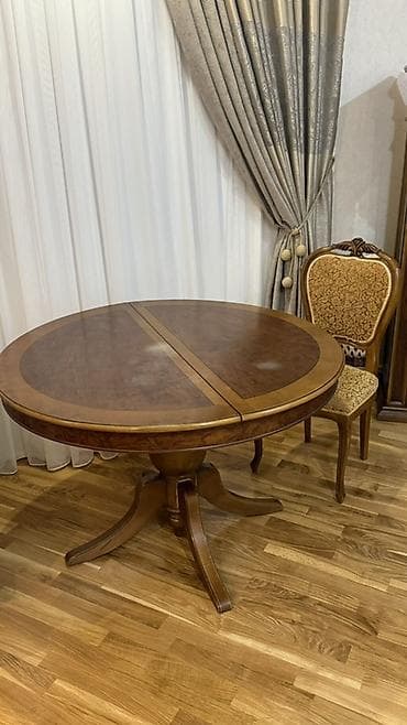 qapi taxta: Klassik üslubda açılıb-bağlanan dairəvi/oval yemək masası və 8 — 3