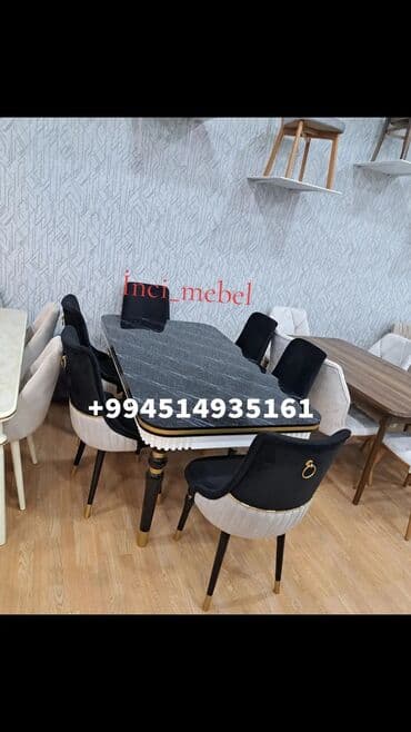 Qonaq otağı üçün, Yeni, Açılan, Dördbucaq masa, 6 stul