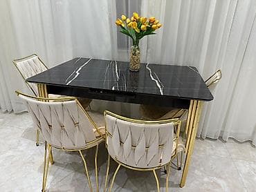 madeyra stol stul: Mətbəx/yemək dəsti - Tərkib: 1 masa + 4 stul - Masa: şüşə effektli — 1