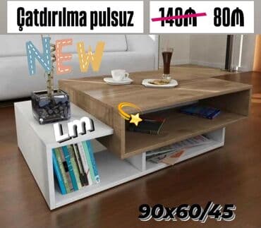 İki rəng kombinasiyalı modern jurnal masası - Ölçülər: 90 x 60 x 45