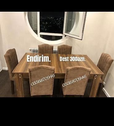 sdollar: Qonaq otağı üçün, Yeni, Açılmayan, Dördbucaq masa, 6 stul — 6