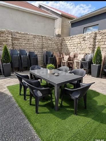 Həyətyanı və terras məkanı üçün plastik rattan dizaynlı masa-stul