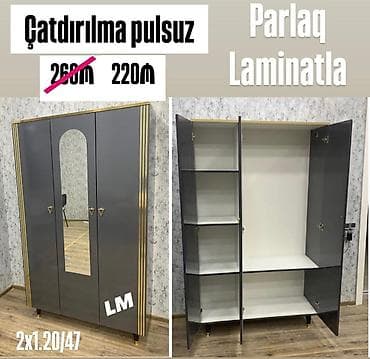 Üç qapılı Dolab təmiz laminatla 📌 Qiymət : 220₼ Ölçü : 2x 1.20 x 47 — 2