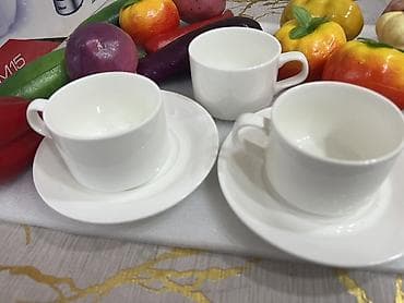 qab dəstləri: Çay dəsti, rəng - Ağ, Farfor — 9