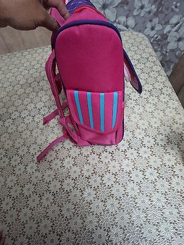 rezin botinkalar: Uşaqlar üçün məktəb çantası - Rəng: çəhrayı-bənövşəyi, mavi zolaqlı — 1
