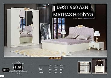 2 təknəfərlik çarpayı, Dolab, Komod, Termo, Azərbaycan, Yeni