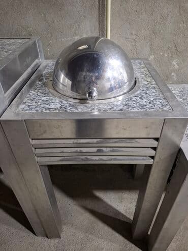 стол для кормления: Paslanmayan metaldan hazırlanmış, mərmər səthli yemək paylama stolu — 1