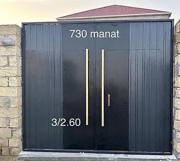 Dəmir Həyət darvazası, 3 m, Mexaniki, Qapı ilə, rəng - Boz, Kredit yoxdur