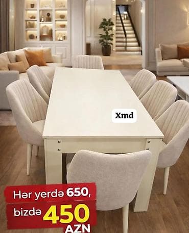 kompüter stol: Qonaq otağı üçün, Açılmayan, Dördbucaq masa, 6 stul — 2