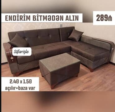 Künc divan dəsti - Ölçü: 2.40 x 1.50 m - Açılır mexanizmli - Baza