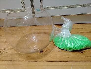 Şüşə akvarium qabı (balon) + dekorativ daşlar dəsti - Material