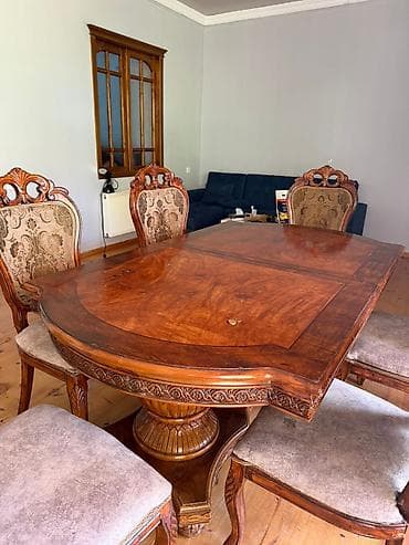 Mebel: Qonaq otağı üçün, İşlənmiş, Açılan, Dördbucaq masa, 6 stul — 2