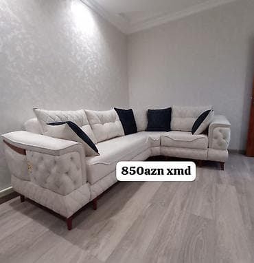 Ev üçün mebel: L‑formal künc divan - Rəng: açıq krem - Forma: L‑şəkilli, sağ künclü — 1