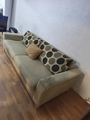 krep parca: Üç nəfərlik geniş divan - Rəng: açıq oliu/bej tonlarında oturacaq və — 4