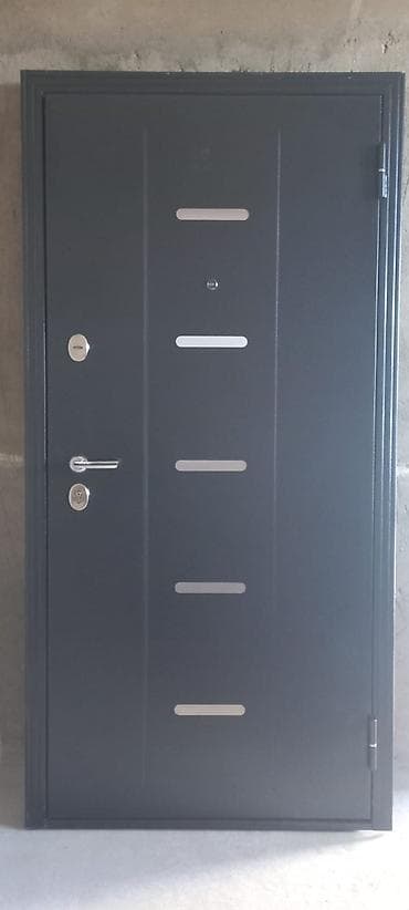 Metal giriş qapısı - İkiüzlü dizayn: xarici tərəf tünd boz, müasir
