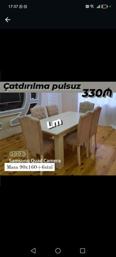 laminat qiyməti: Qonaq otağı üçün, Yeni, Açılan, Dördbucaq masa, 6 stul — 26