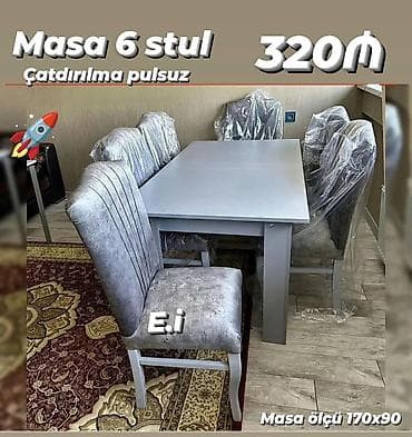 metbex stol ve stullari: Dördbucaq masa, 6 stul — 1