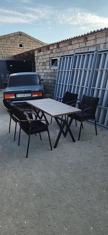 demir stol stul: Dördbucaq masa, 4 stul, Açılmayan, Stullar ilə, Metal — 9
