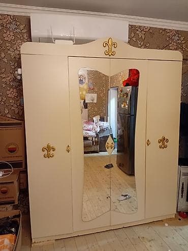 Ev üçün mebel: 4 qapılı, Güzgülü, Bej, Digər material, Açılan, Düz dolab — 1