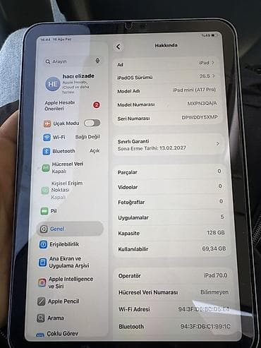 Планшеты: Pubg hesab hədiyyə Apple iPad mini (A17 Pro) Wi‑Fi + Cellular — 128 — 4