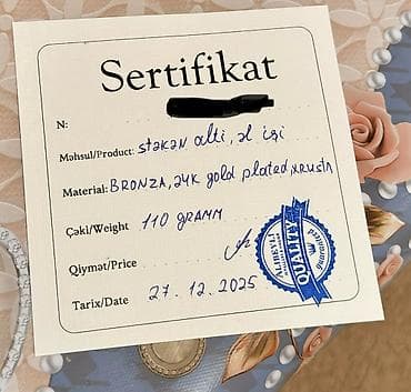 cay desti: Stəkanlar, rəng - Qızılı, Xrustal, 1 əd — 6