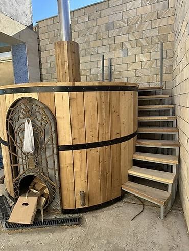 ucuz mal: Açıq havaya uyğun odunla qızdırılan taxta “hot tub” – böyük həcimli — 1