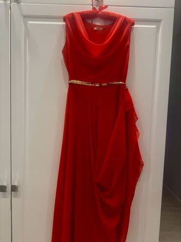 sifon: Qırmızı şifon uzun don - Rəng: parlaq qırmızı - Model: qol­suz, döş — 4