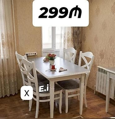 balkon stul: Mətbəx/qonaq otağı üçün yemək dəsti - Dəst: 1 masa + 4 stul - Rəng — 1