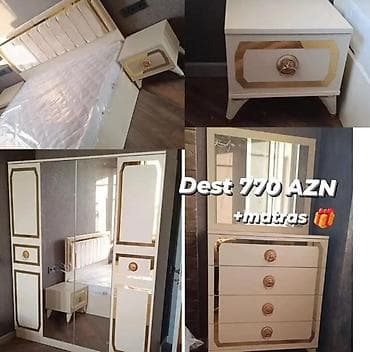 carpayılar: Yataq otağı dəsti – klassik qızılı detallar ilə krem rəngdə. Tərkibi — 1