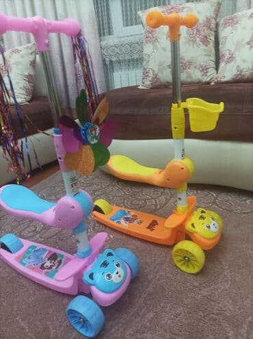 трехколесный велосипед с ручкой: Scooter 🌀 Açılıb yığılır 🌀 Oturub sürmək olur 🌀 işıqlı 🌀 səbəti ve — 3