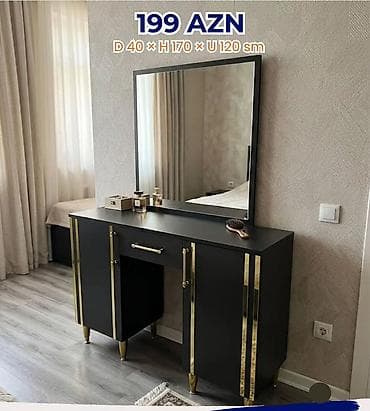 kamot guzgu: Qara rəngli, güzgülü makiyaj/komod dəsti. Minimalist və zərif dizayn — 1