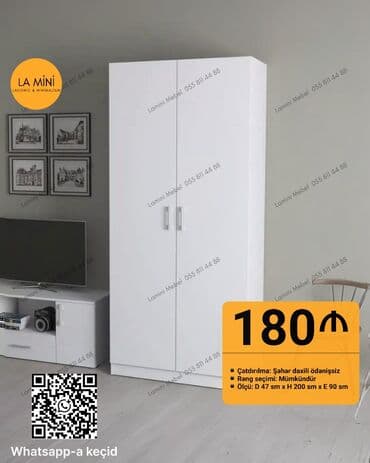 paltar dolabı işlənmiş: Açılan, 2 qapılı Düz dolab, Qarderob, paltar dolabı, Azərbaycan — 1