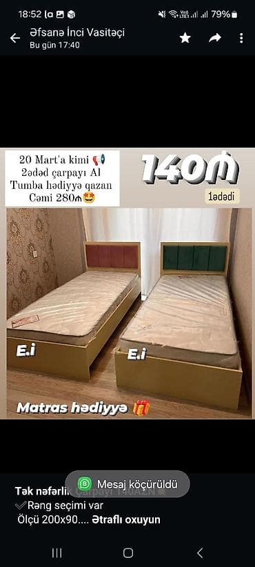 tek kravat: *Tək nəfərlik Çarpayı 140AZN💥* ✔️Rəng seçimi var Ölçü 200x90 — 5