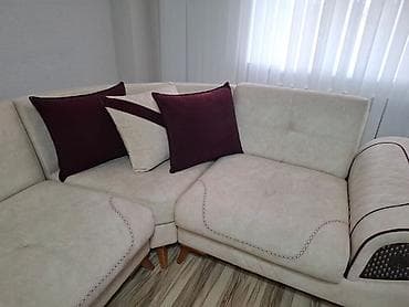 Divanlar: L formalı künc divan dəsti - Rəng: krem-bej, bənövşəyi dekor — 4