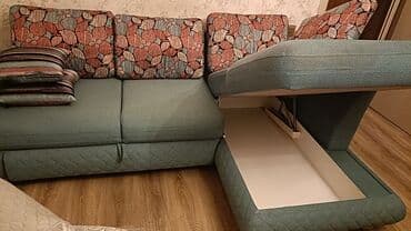 кожаный диван: Угловой диван, Б/у, Раскладной, С подъемным механизмом, Ткань, Нет доставки — 3