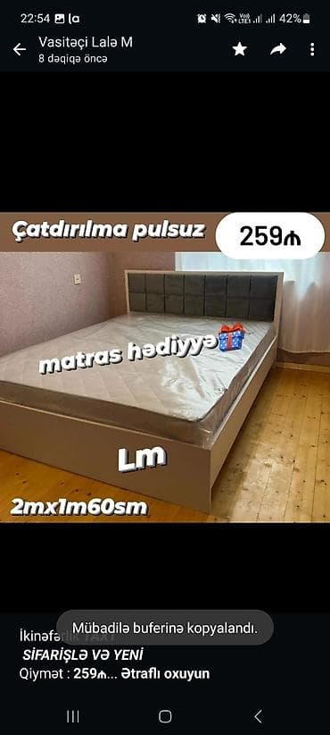 matraslar: İkinəfərlik _*TAXT*_ _*SİFARİŞLƏ VƏ YENİ*_ Qiymət : *259₼* Ölçü — 3