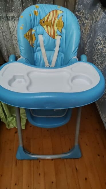 заказать поп ит в баку: Uşaq yemək stulu – mavi rəngdə, balıq naxışlı yumşaq oturacaqla — 1
