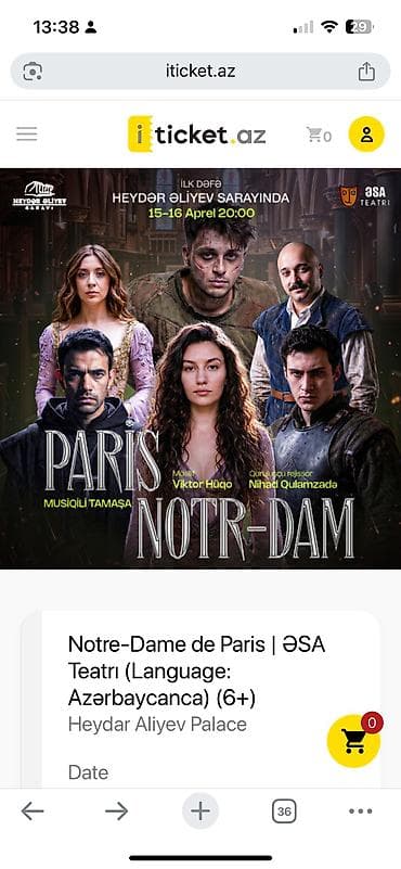 lik: Paris notr dam
15 aprel(bugün) saat 20:00
90₼lik 2 yer — 1