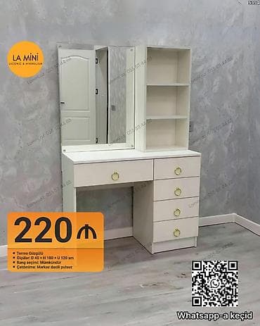 berber masası: Açıqlama: - Termo güzgülü makiyaj/iş masası - Ölçülər: dərinlik 40 sm — 1