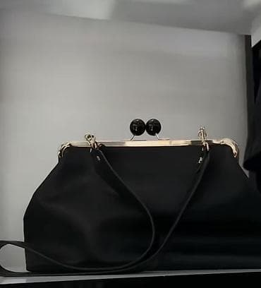 100% deri Qara qadın əl çantası – retro kiss-lock dizayn - Rəng: qara