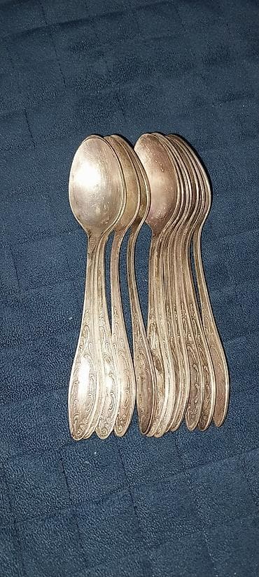 direl naboru: Gümüşü rəngli metal qaşıq dəsti - Sayı: 12 ədəd - Növ: Çay/şirniyyat — 1