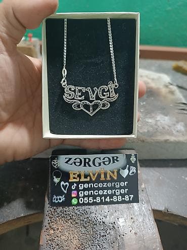 Gümüş boyunbağı – “SEVGI” yazılı modellə - Material: Gümüş rəngli