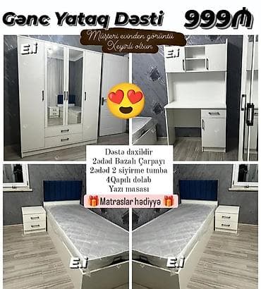 kravatlar: Oğlan və qız üçün, Yeni, 2 təknəfərlik çarpayı, Yazı masası — 1