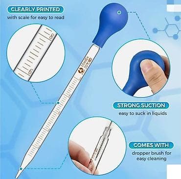 Şüşə pipet (pipetka) Laboratoriya üçün maye damcılayıcı. Şkalalı