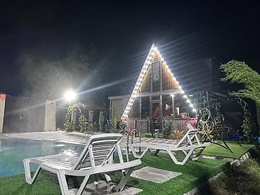 yevlaxda ev: Qəbələ A-frame tipli dağ mənzərəli bağ evi – şəxsi həyət və hovuzla — 2