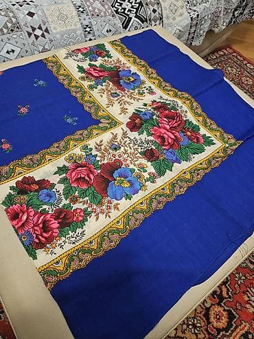 Mavi rəngli klassik çiçək naxışlı yaylıq/şal - Parça: Yumşaq, nazik