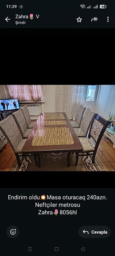 isdol: Endirim oldu💥Masa oturacaq 240azn.
Neftçiler metrosu
Zəhra🌷8056hl — 1