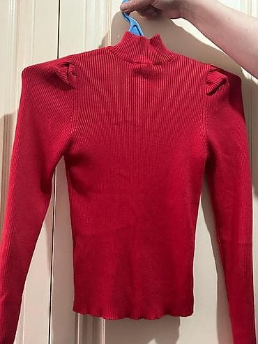 Толстовки, худи: Qırmızı qadın koftası – rib fakturalı, uzun qollu, ön hissə — 3